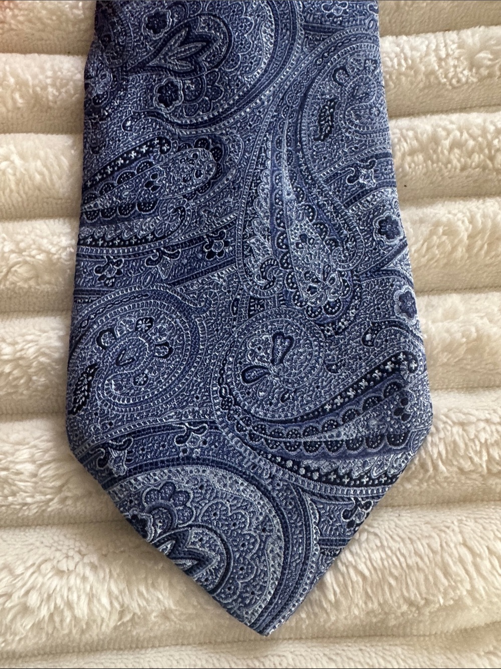 Classic Men's Tie Trio - Blue Plaid, Orange Geometric & Navy Paisley - Picture 4 of 10